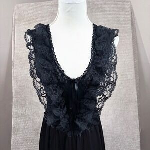 Vandemere Vintage Black Lace Ruffle Satin Nightgown Medium USA Loungewear